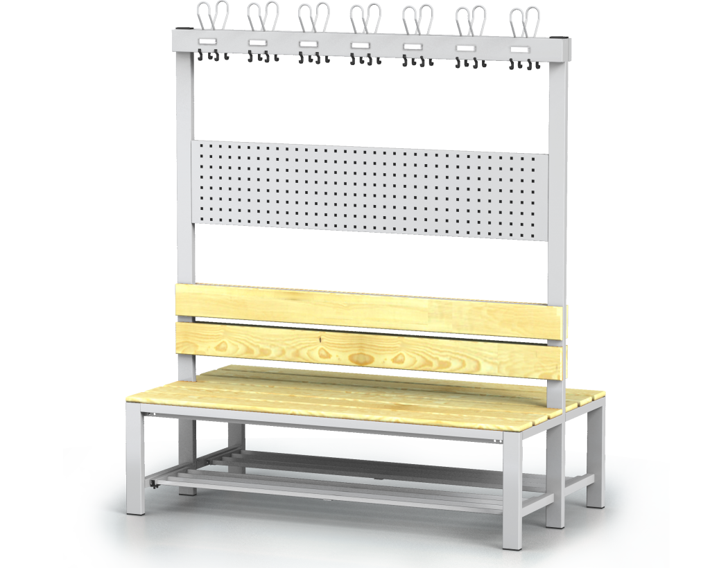 Double-sided benches with backrest and racks, spruce sticks -  with a reclining grate 1800 x 1500 x 830